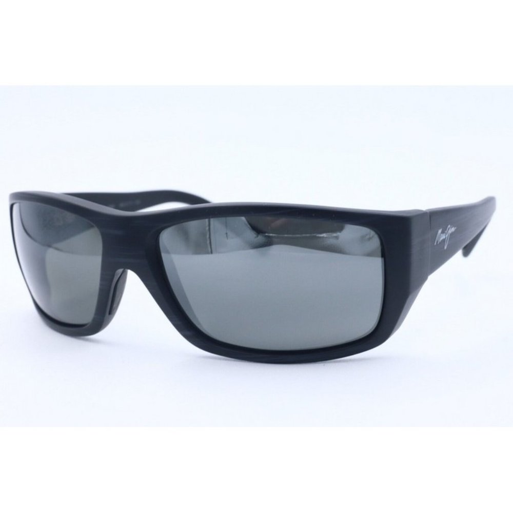 Maui Jim Wassup MJ 123-02W Wrap Black Polarized Sunglasses Gray Lens 60.5mm (B)